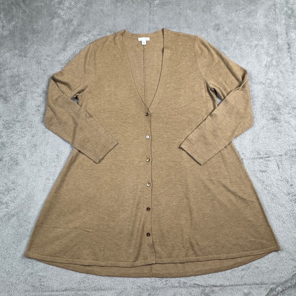 J Jill Womens Camel Brown Wool Blend Longline A-Line V-Neck Cardigan Sweater Med